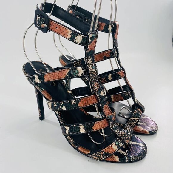 Charles by Charles David Sand Leather Snake Print Gladiator Size 7 - Picture 1 of 12